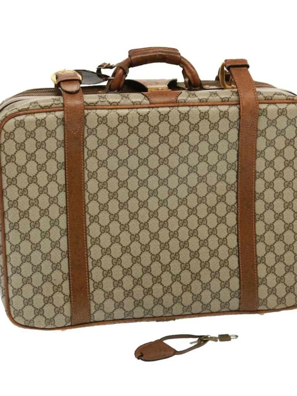 GUCCI GG Supreme Boston Bag PVC Beige Auth mr177